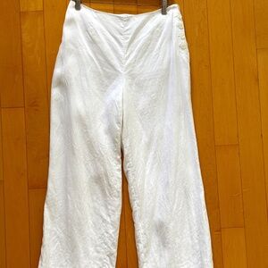 TALBOTS white linen wide leg trousers lined 8
